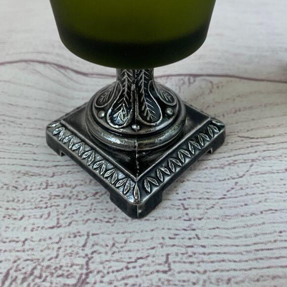 Green Frosted Glass Votive Candle Holders Set of 2 Square Metal Base 4 3/8" - Picture 9 of 16